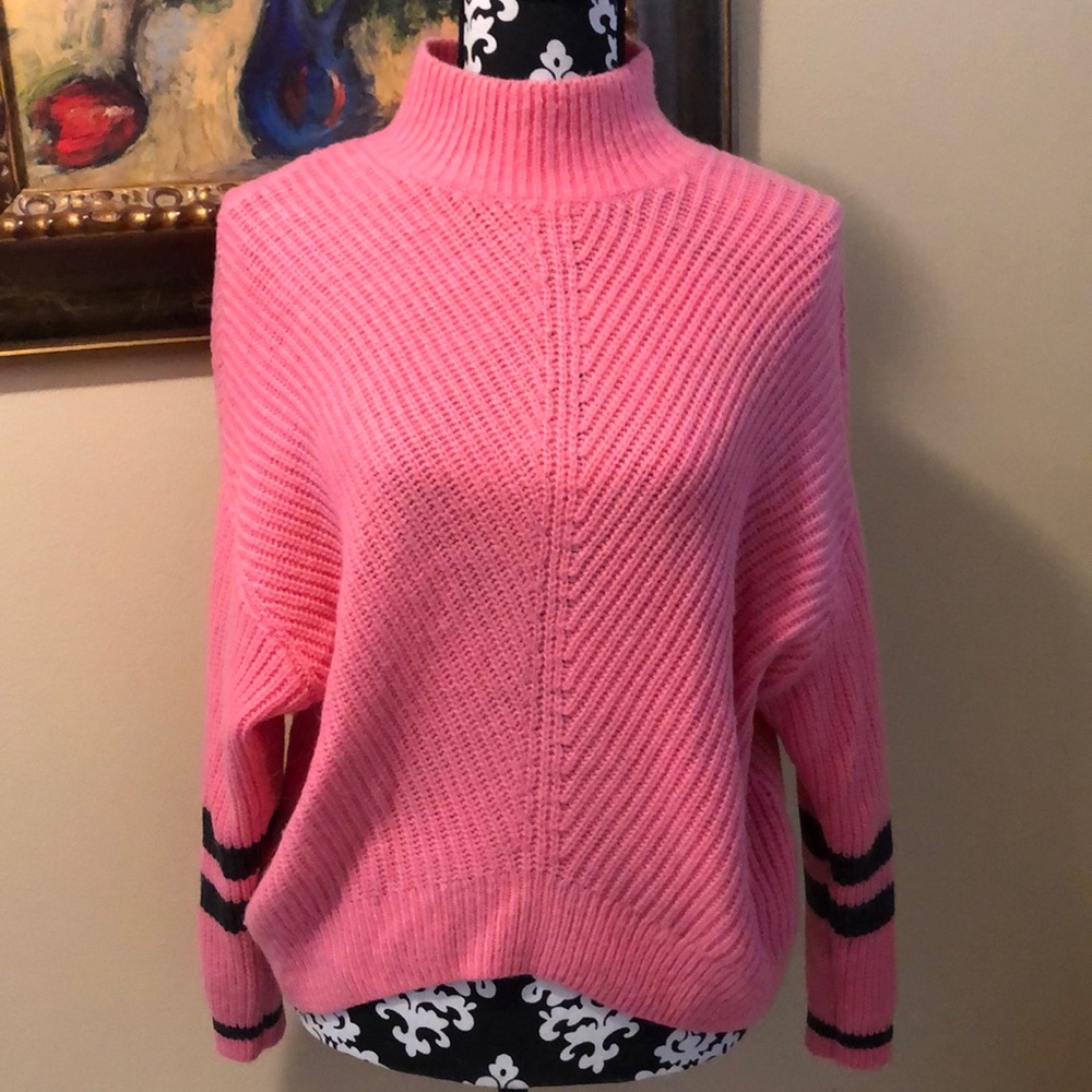 💗Express Mock turtleneck Preppy Dolman sleeve blue band detail sweater
